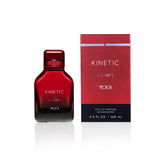 TUMI Kinetic for Men bottle front view showing premium, long-lasting fragrance for daily wear.