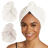 Turbie Twist 2-pack antique white and moonbeam hair towel wrap for quick-dry beauty routine