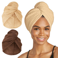 Turbie Twist 2Pack microfiber hair towel close-up shows ultra-absorbent fabric for quick drying.