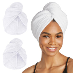 Turbie Twist extra-long microfiber hair towel in white for fast, gentle drying.
