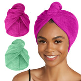 Turbie Twist 2-pack microfiber hair towel bundle for quick, gentle drying.