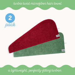 Turbie Twist green hair wrap worn as turban for secure, comfortable use.