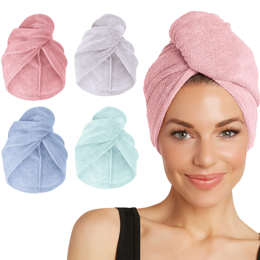 Turbie Twist pink microfiber hair towel close-up shows fast-drying softness.