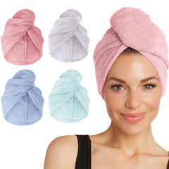 Turbie Twist pink microfiber hair towel close-up shows fast-drying softness.