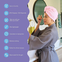 Turbie Twist turban wrap extralong pink mint closeup fabric for smooth frizz control.
