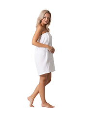 Elastic top band with adjustable closure on Turkish Linen wrap.