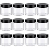 TUZAZO 6oz clear plastic jar with black lid for precise cosmetic storage.