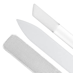 Tweezerman Glass Cuticle Pushy angled end for neat cuticle back.