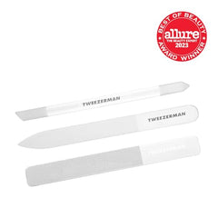 Tweezerman Glass Nailbuffer shining nails for a glossy finish.