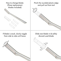 Tweezerman razor in use on the face for peach fuzz removal.