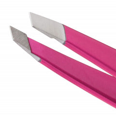 Tweezerman Slant Tweezer in action removing brow hair for root-level control.