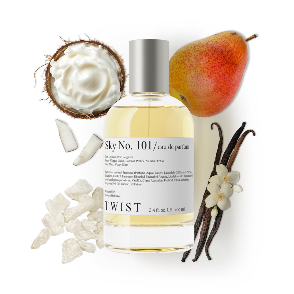 Twist Sky No. 101 top notes of lavender, pear, and bergamot refresh mood.