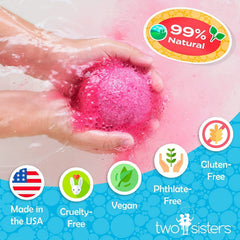 Two Sisters Mystical bath bombs feature fruity scents for memorable fragrance during baths.