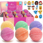 Two Sisters princess bath bombs 6-pack pack-shot with vibrant fizz and gift-ready packaging