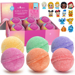 Two Sisters princess bath bombs 6-pack pack-shot with vibrant fizz and gift-ready packaging