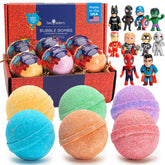 Two Sisters superhero bath bombs reveal a surprise toy during a colorful, bubbly bath