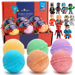 Two Sisters superhero bath bombs reveal a surprise toy during a colorful, bubbly bath