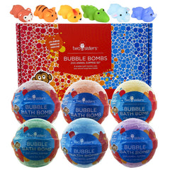 Two Sisters zoo animal bubble bath bomb pack6 with vibrant colors for bath time fun.