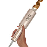 TYMO CurlPro Plus long-barrel curling iron top view showing ergonomic design for smooth long hair curls.