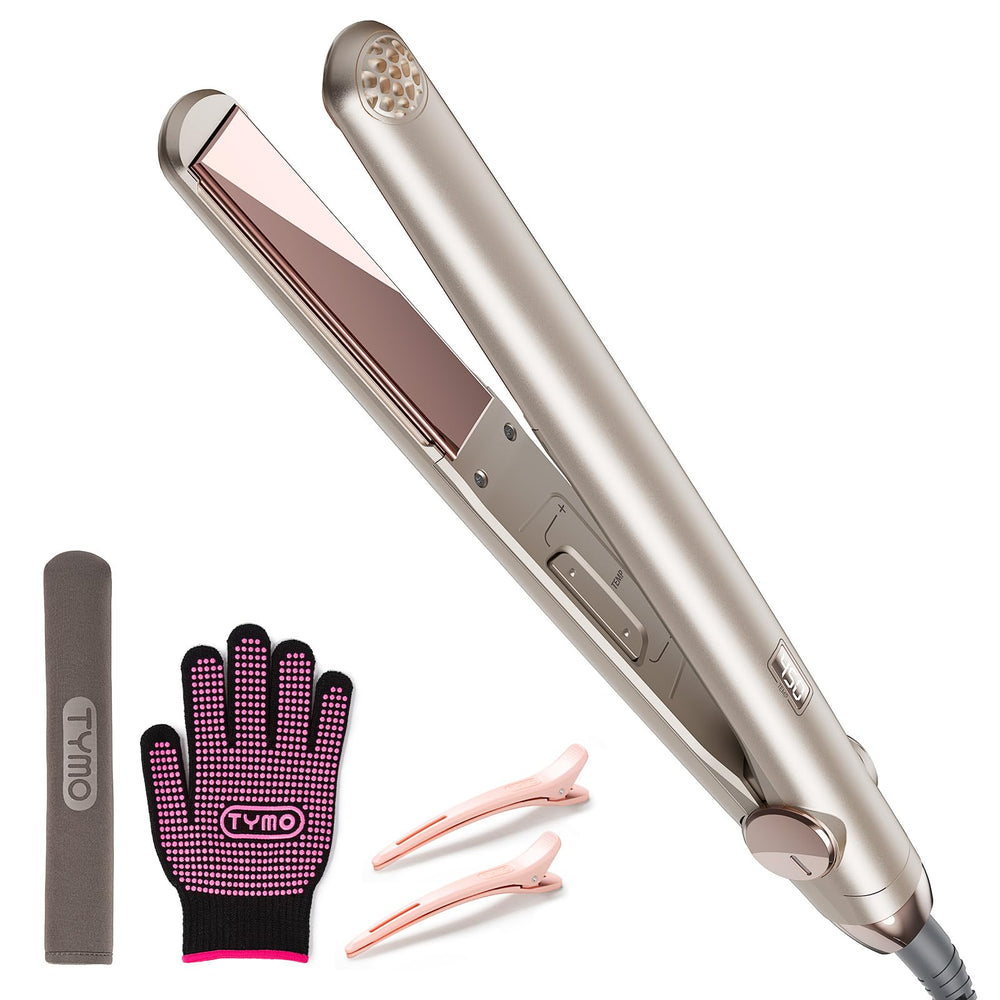TYMO flat iron titanium plates for a smooth glide and shine