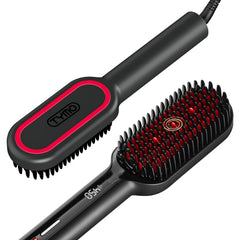 TYMO hair straightener brush with dense bristles for faster, smoother styling.