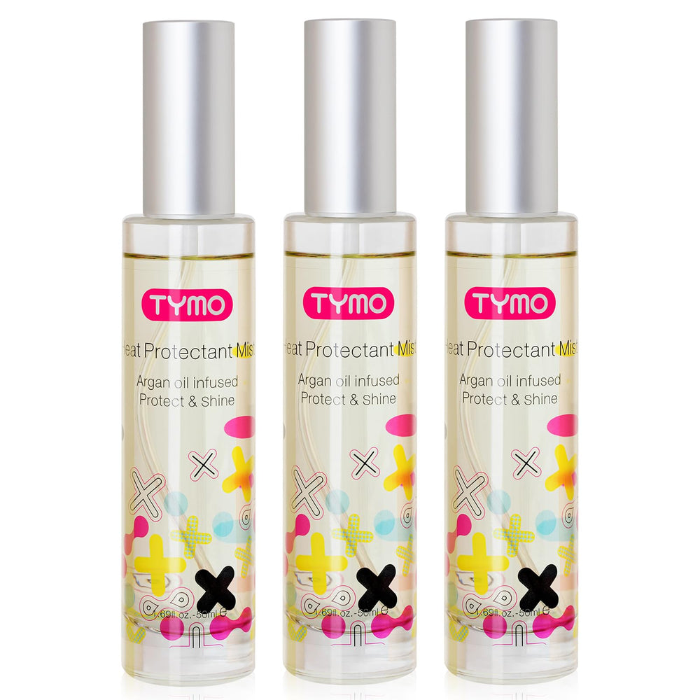 TYMO heat protectant spray bottle shows lightweight protection for heat styling