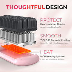 TYMO Ionic Hair Straightener Brush negative-ions-10m smooths cuticles for velvety feel