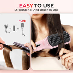 TYMO Ionic Hair Straightener Brush patented-sandwich-teeth ensures smooth glide across hair