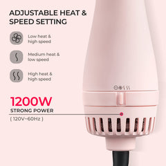 TYMO Pink Volumizer titanium barrel demonstrates even heat for smooth one-step styling.