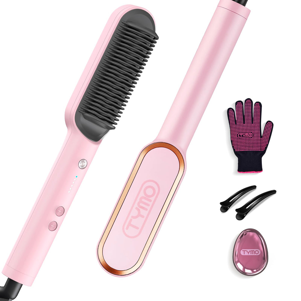 TYMO Ring Hair Straightener Brush pink sakura design for quick, stylish morning styling.