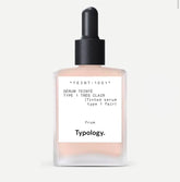 Typology tinted serum packaging highlights a vegan, silicone-free formula for a natural finish.