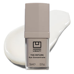U Beauty The RETURN Eye Concentrate jar closeup highlighting hydrating peptide formula for brightening under eyes