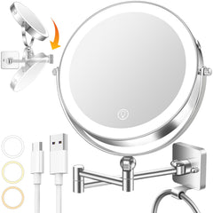 UBYMET 8-inch wall-mounted makeup mirror with dual sides for everyday makeup use