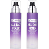 UCANBE makeup setting spray bottle closeup showing matte finish and oil control benefits.