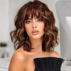 Ucubb short bob wavy wig with bangs photo 1 natural daily wear