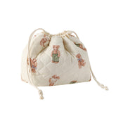 uekeboag cotton quilted drawstring makeup bag white bear front view for travel organization