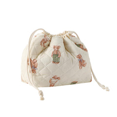 uekeboag cotton quilted drawstring makeup bag white bear front view for travel organization