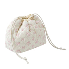 uekeboag cotton quilted drawstring makeup bag front view ideal for travel essentials.