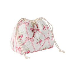 uekeboag cotton quilted drawstring makeup bag front view for organized daily cosmetics.