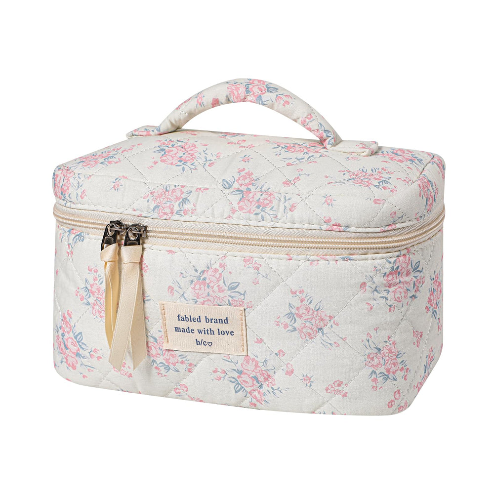 uekeboag large travel quilted makeup bag front view with stylish organization