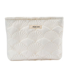 uekeboag white quilted makeup pouch close-up showing soft cotton texture and durable stitching