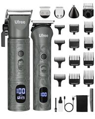 Ufree beard trimmer kit assembled with detachable heads for all-in-one grooming versatility.