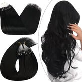 Ugeat micro bead extensions jet black 20 inch close up for natural blending