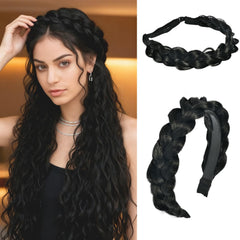 Ukithairtinsel braided headbands pack 2pcs in black for versatile daily wear.