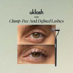UKLASH close-up of metal comb teeth showing precision edges to remove mascara clumps