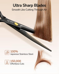 ULG hair cutting scissors angled handle for comfortable grip during long sessions.