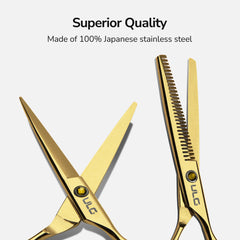 ULG thinning shears gold 6.5 inch 30 teeth close-up.