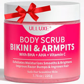 ulluxe bikini area exfoliator packaging close-up for sensitive skin