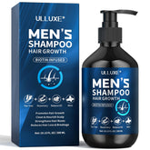 Ulluxe Biotin Hair Growth Shampoo bottle front emphasizes sulfate-free, color-safe daily use for men