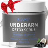 ulluxe Charcoal Underarm Scrub packaging promotes odor-control skincare.